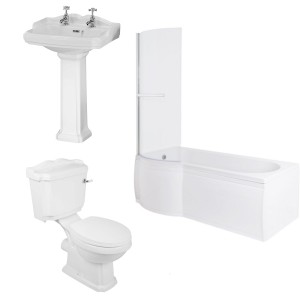 Abbey Traditional Bathroom Suite with P-Shape Shower Bath - Left Hand - 1675mm