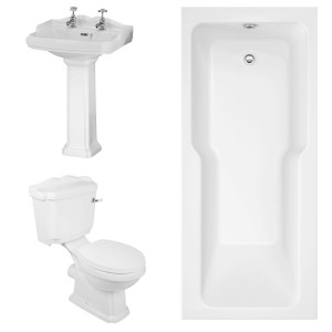 Abbey Traditional Bathroom Suite with Straight Shower Bath - 1700 x 750mm
