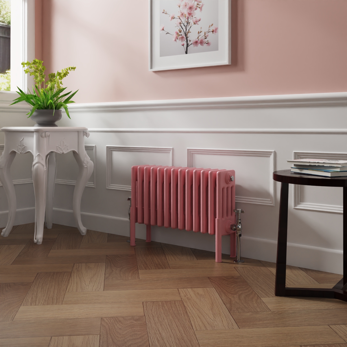 Bern 300 x 605mm Rose Pink Four Column Horizontal Traditional Radiator
