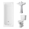 Wellington Close Coupled Comfort Height Toilet with White Seat & 560mm 1 Tap Hole Basin with 1700 x 750mm Traditional Straight Bath Single Ended