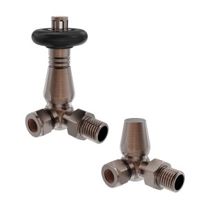 Traditional Thermostatic Corner Radiator Valves - Antique Copper