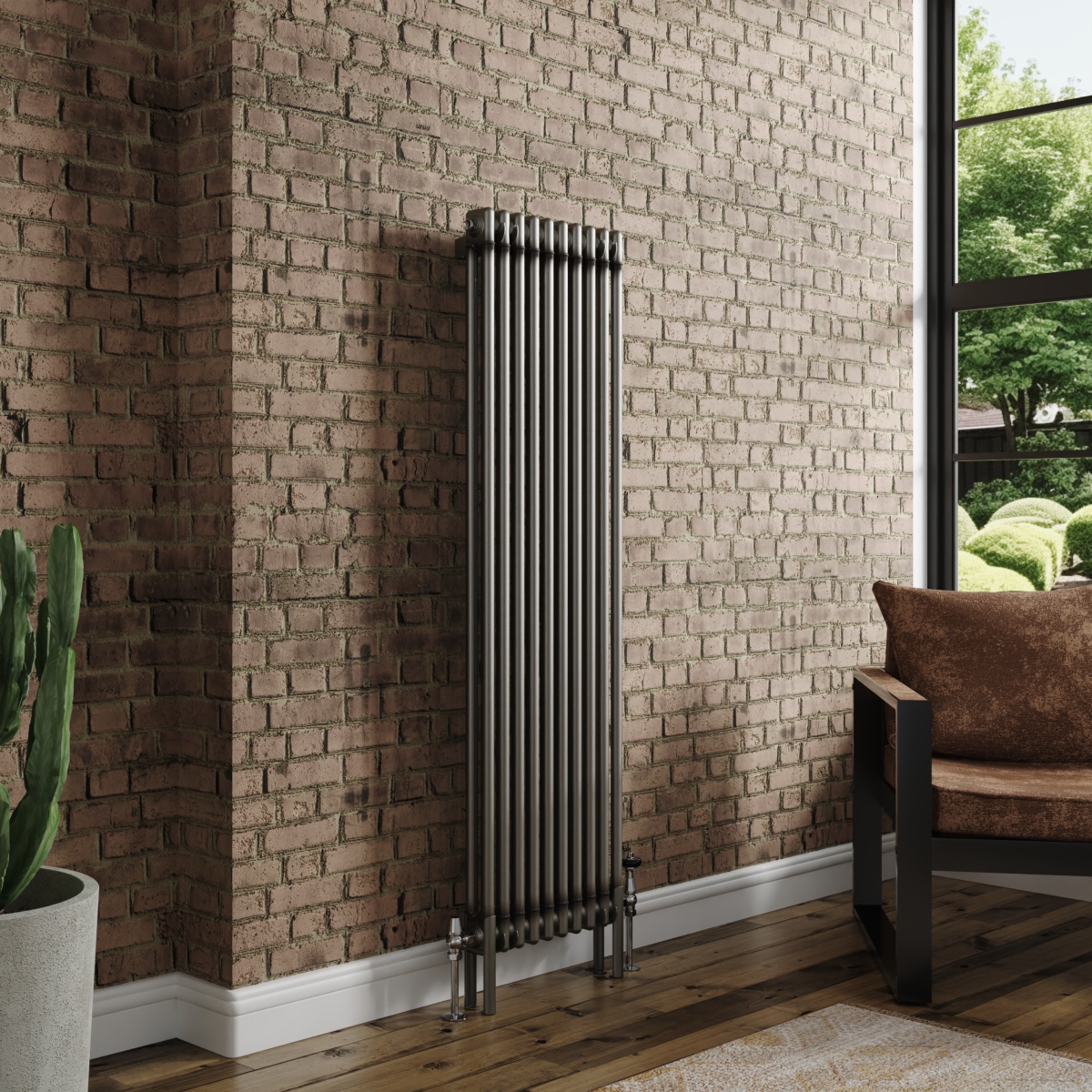 Bern 1500 x 470mm Raw Metal Double Column Vertical Traditional Radiator