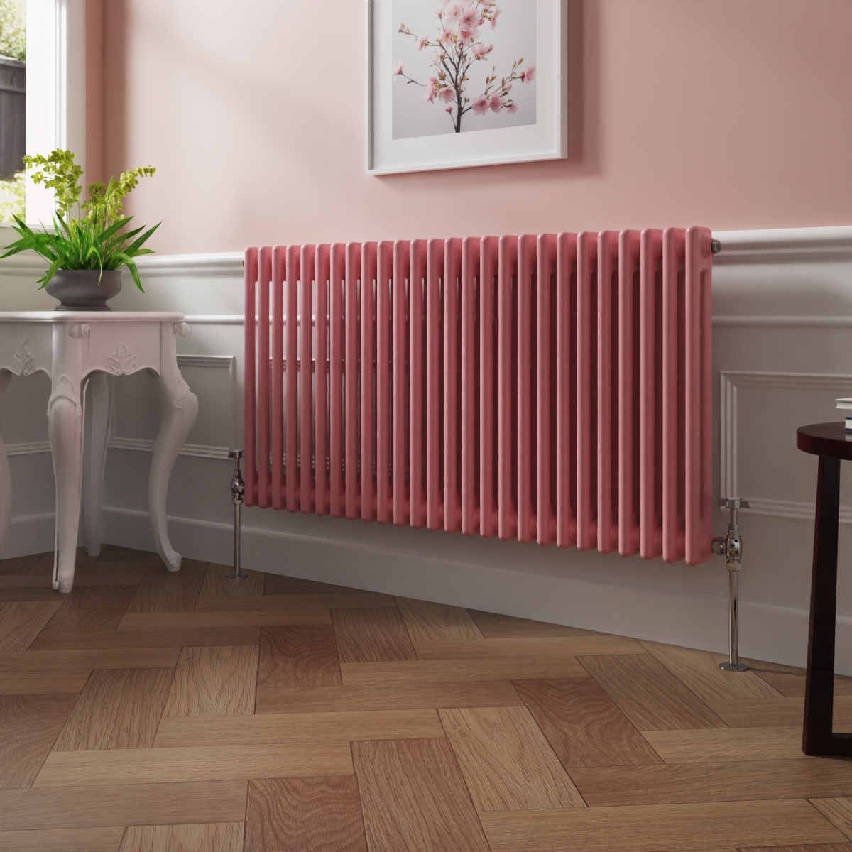 Bern 600 x 1190mm Rose Pink Double Column Horizontal Traditional Radiator