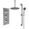Thurso Chrome Triple Round Handle Concealed Valve with 300mm Round Shower Head, Ceiling Arm and Riser Rail Kit (2 Outlet)