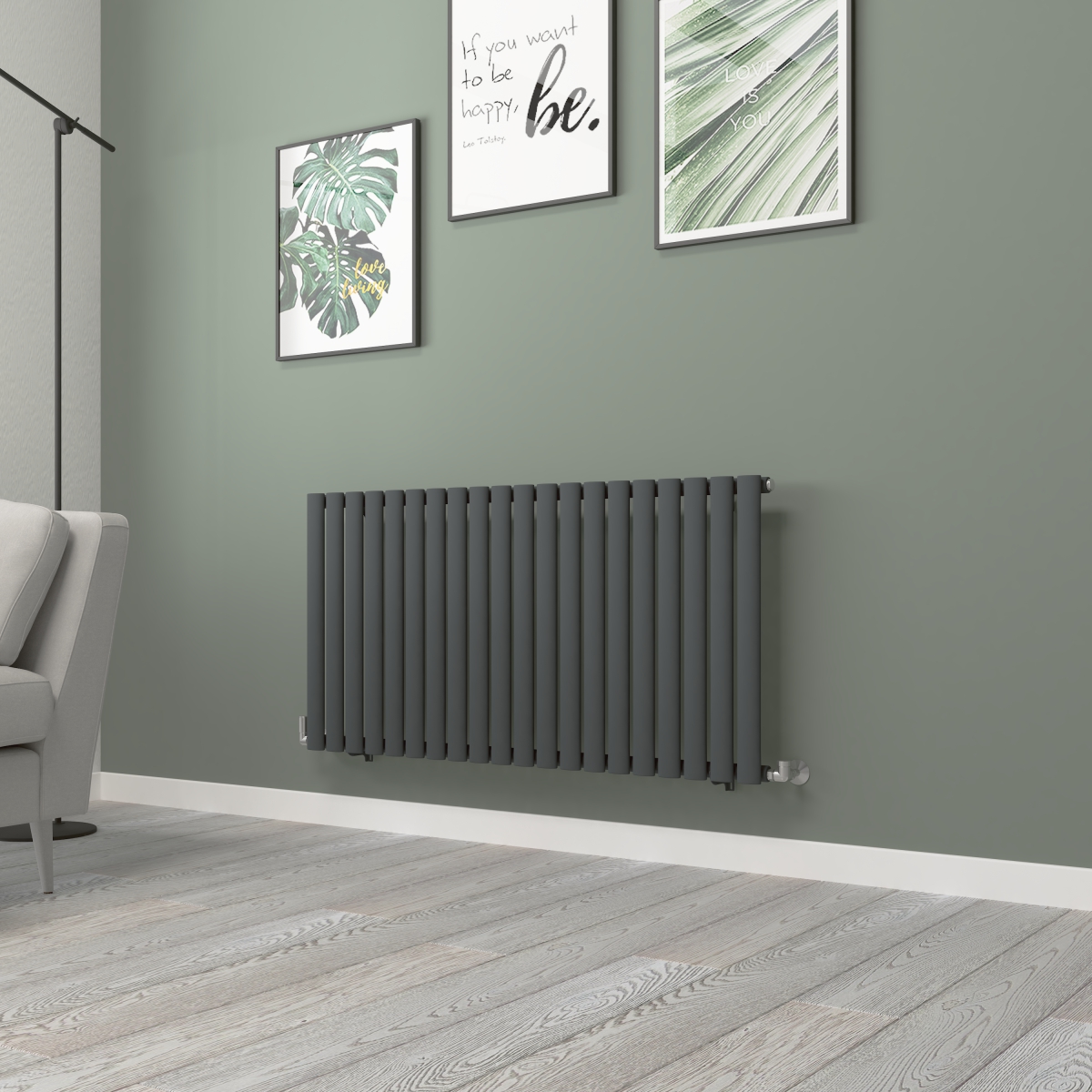 Norden 600 x 1181mm Anthracite Single Horizontal Oval Tube Designer Radiator