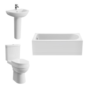 Lima Modern Bathroom Suite with Close Coupled Toilet and Essential Single Ended Bath - 1700 x 700mm - Front Bath Panel Included
