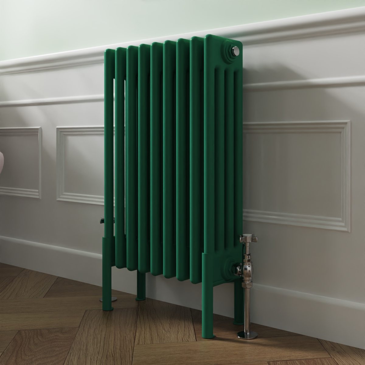 Bern 600 x 425mm Traditional Moss Green Horizontal Four Column Radiator