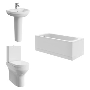 Calgary Modern Bathroom Suite with Close Coupled Toilet and Essential Single Ended Bath - 1600 x 700mm - Front & End Bath Panel Included