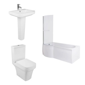 Avola Modern Bathroom Suite with P-Shape Shower Bath - Left Hand - 1500mm