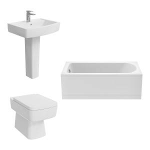 Boston Modern Bathroom Suite with Back to Wall Toilet and Essential Single Ended Bath - 1600 x 700mm - Front Bath Panel Included