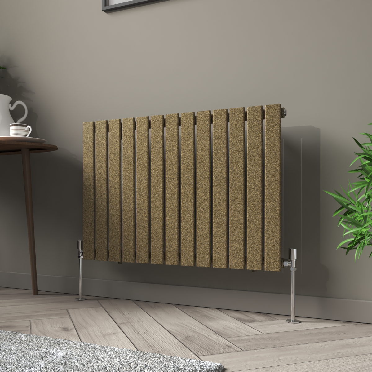 Karlstad 600 x 886mm Black Gold Single Horizontal Flat Panel Designer Radiator