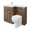 Calm Walnut Left Hand Combination Vanity Unit Basin L Shape with Back to Wall Splash Toilet & Soft Close Seat & Concealed Cistern - 1100mm