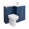 Calm Matt Blue Right Hand Combination Vanity Unit Basin L Shape with Back to Wall RAK Origin Toilet & Soft Close Seat & Concealed Cistern - 1100mm