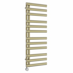 Kongsberg 1200 x 450mm Brushed Brass Thermostatic Touch Control Electric Towel Rail