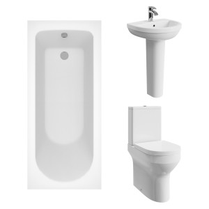 Calgary Modern Bathroom Suite with Close Coupled Toilet and Essential Single Ended Bath - 1600 x 700mm