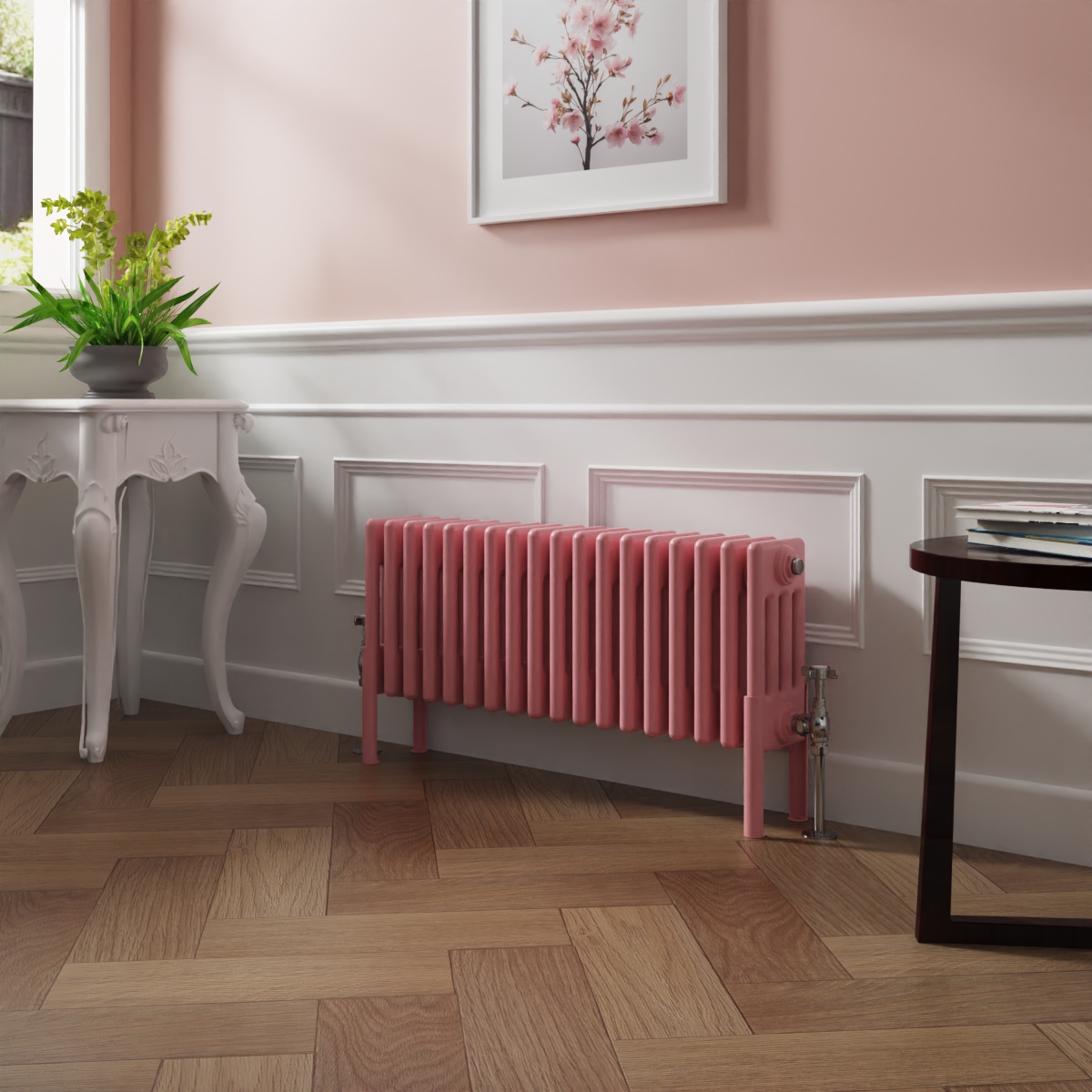 Bern 300 x 830mm Rose Pink Four Column Horizontal Traditional Radiator