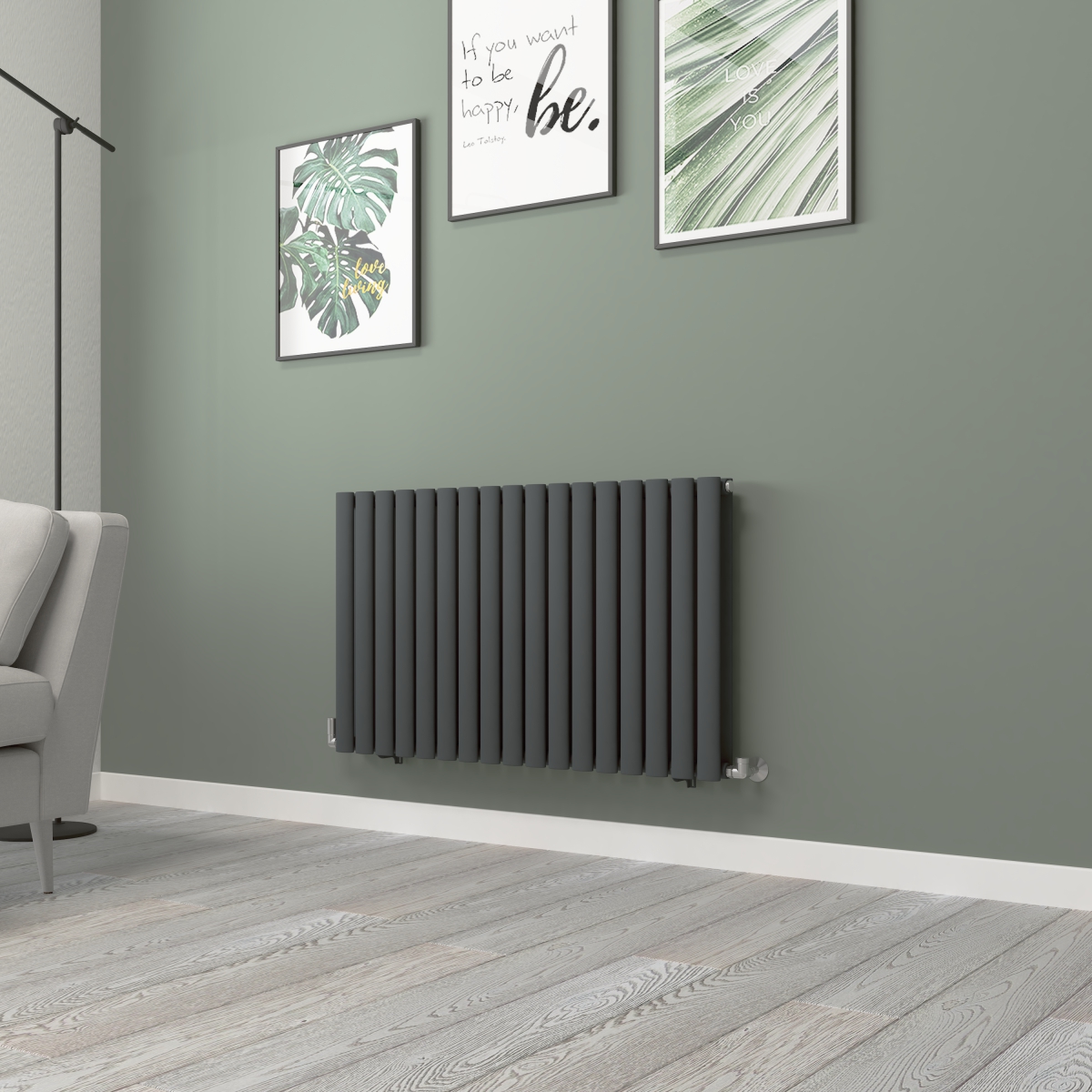 Norden 600 x 1004mm Anthracite Double Horizontal Oval Tube Designer Radiator