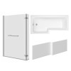 Leyland 1500mm L Shape Shower Bath Left Hand with Front Panel and Chrome L Shape Bath Screen with Hinged Return and Towel Rail