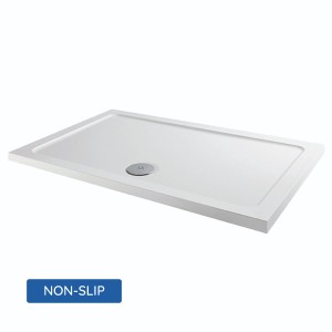Essentials Anti-Slip 800 x 760mm Rectangle Stone Shower Tray White