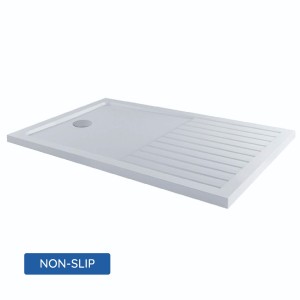 Essentials Anti-Slip 1400 x 900mm Rectangle Stone Shower Tray White with Walk in