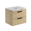 Rydal 600mm Wall Hung Vanity with Worktop & Black Handles - Davos Oak