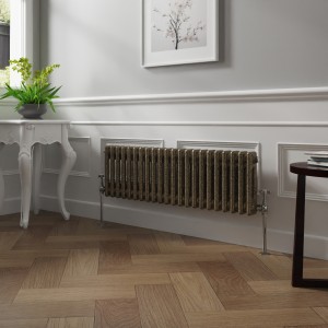 Bern 300 x 1010mm Black Gold Double Column Horizontal Traditional Radiator