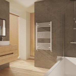 Fjord 1000 x 600mm Curved White Heated Towel Rail