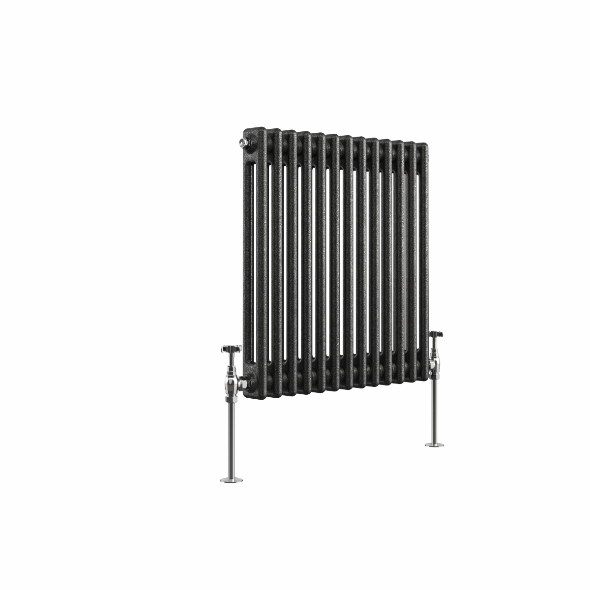 Bern 600 x 605mm Black Silver Double Column Horizontal Traditional Radiator