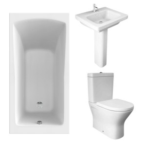 RAK Resort Mini Closed Back Toilet with 550mm Basin Modern Bathroom Suite and Single Ended Bath - 1400 x 700mm