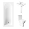 Essentials 1500 x 700mm Straight Bath Single Ended Bathroom Suite with RAK-Resort Maxi Close Coupled Open Back Rimless Toilet and 550mm Full Pedestal Basin - Including Bath Panels