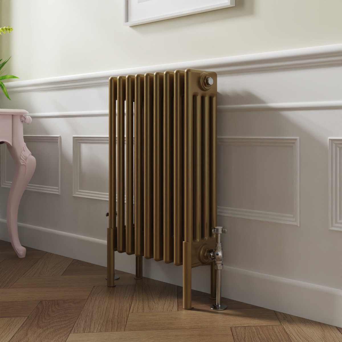 Bern 600 x 425mm Traditional Metallic Gold Horizontal Four Column Radiator