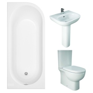 RAK Tonique Close Coupled Modern Bathroom Suite with J-Shape Bath - Choice of Back and Orientation