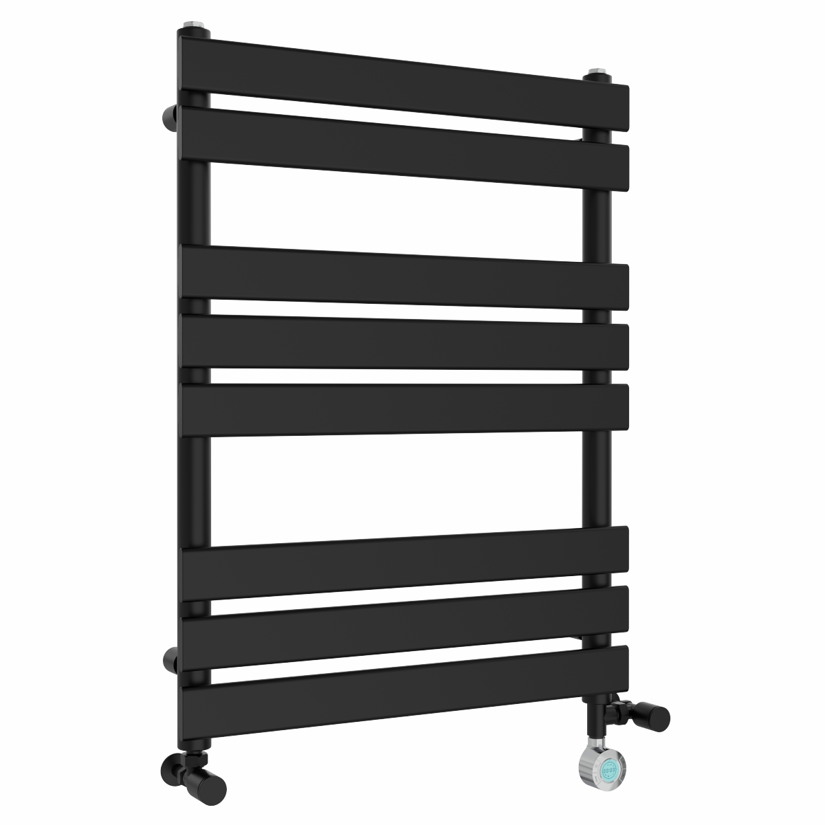 Juva 800 x 600mm Dual Fuel Satin Black Flat Panel Thermostatic Touch Control Electric Heated Towel Rail