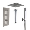Beauly Chrome Triple Square Handle Concealed Valve Built in Diverter with 200mm Square Shower Head, Hand Shower and Ceiling Arm (3 Outlet)