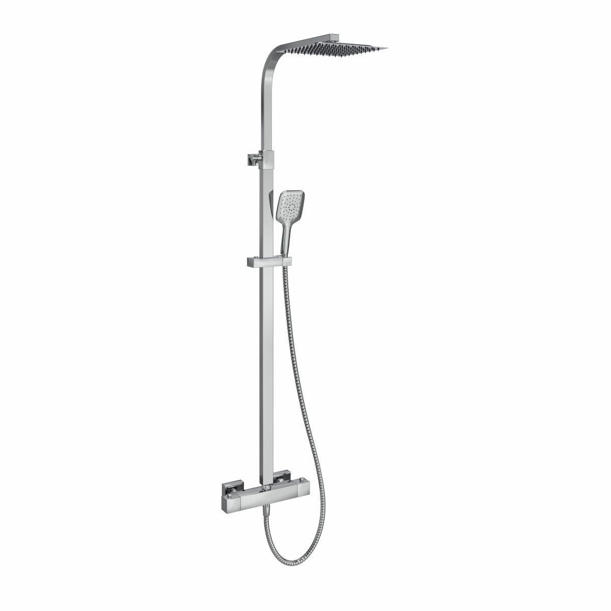 Shiel Cool Touch Modern Thermostatic Bar Shower Valve with Square Shower Head and Hand Shower Chrome