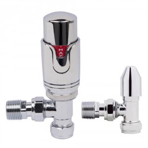 Designer Radiator Angled 15mm Thermostatic Manual Chrome Valve Pack