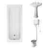 Wellington High Level Toilet with Grey Seat & 600mm 2 Tap Hole Basin with 1700 x 700mm Traditional Straight Bath Single Ended
