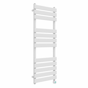 Juva 1200 x 450mm White Flat Panel Thermostatic Touch Control Electric Heated Towel Rail