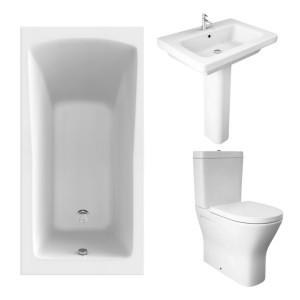 RAK Resort Maxi Closed Back Toilet with 650mm Basin Modern Bathroom Suite and Single Ended Bath with Front Panel - 1400 x 700mm