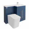 Calm Matt Blue Right Hand Combination Vanity Unit Basin L Shape with Back to Wall Cordoba Square Toilet & Soft Close Seat & Concealed Cistern - 1100mm