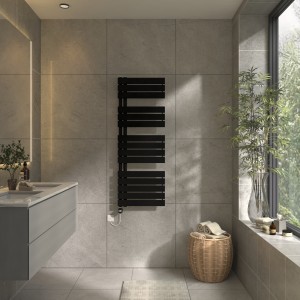 Kristiansund 1380 x 500mm Black Thermostatic Touch Control Electric Heated Towel Rail