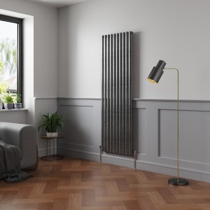 Norden 1800 x 591mm Black Silver Single Vertical Oval Column Designer Radiator