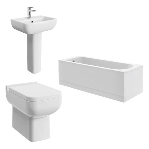 Feel 600 Modern Bathroom Suite with Back to Wall Toilet and Essential Single Ended Bath - 1700 x 700mm - Front & End Bath Panel Included