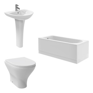 Fresh Curved Modern Bathroom Suite with Back to Wall Toilet and Essential Single Ended Bath - 1600 x 700mm - Front & End Bath Panel Included