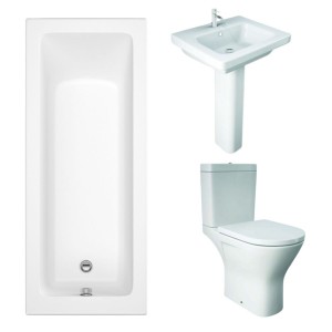 RAK Resort Maxi Open Back Toilet with 550mm Basin Modern Bathroom Suite and Single Ended Bath with Front Panel - 1500 x 700mm