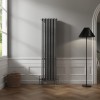 Bern 1800 x 470mm Black Silver Four Column Vertical Traditional Radiator