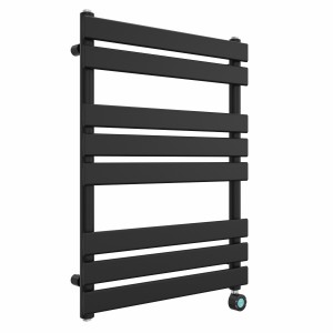 Juva 800 x 600mm Satin Black Flat Panel Thermostatic Touch Control Electric Heated Towel Rail