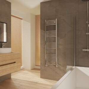 Fjord 1400 x 400mm Curved Chrome Heated Towel Rail