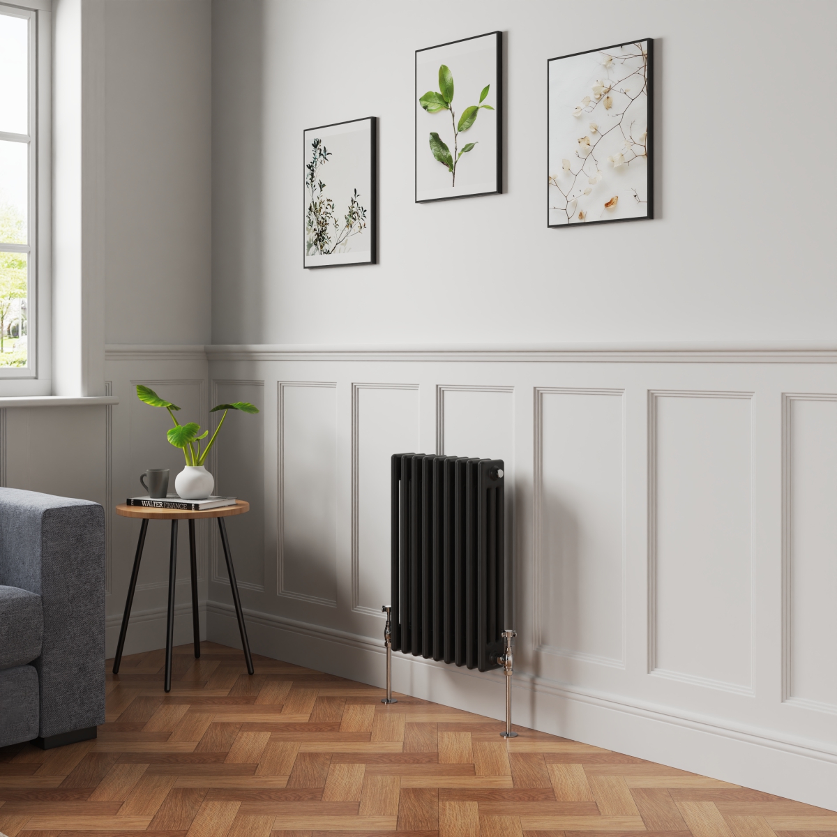 Bern 600 x 425mm Black Triple Column Horizontal Traditional Radiator