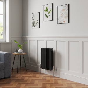 Bern 600 x 425mm Black Triple Column Horizontal Traditional Radiator
